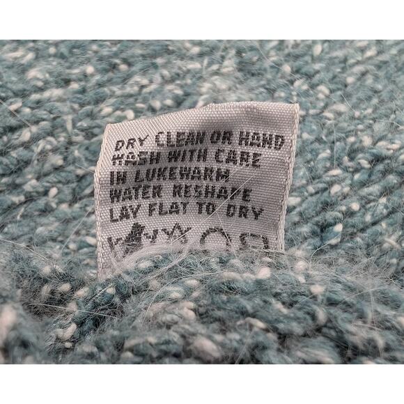 Vintage 90s Cardigan Sweater Teal Green White Misses Size M Outlander - Picture 7 of 7